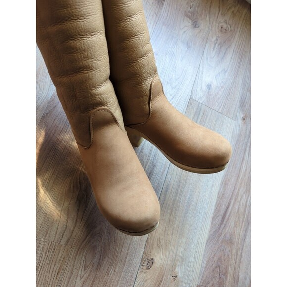 No 6 Pull On Shearling High Boot Wool Lined Wooden Clogs Womens 40 Honey - Picture 4 of 12